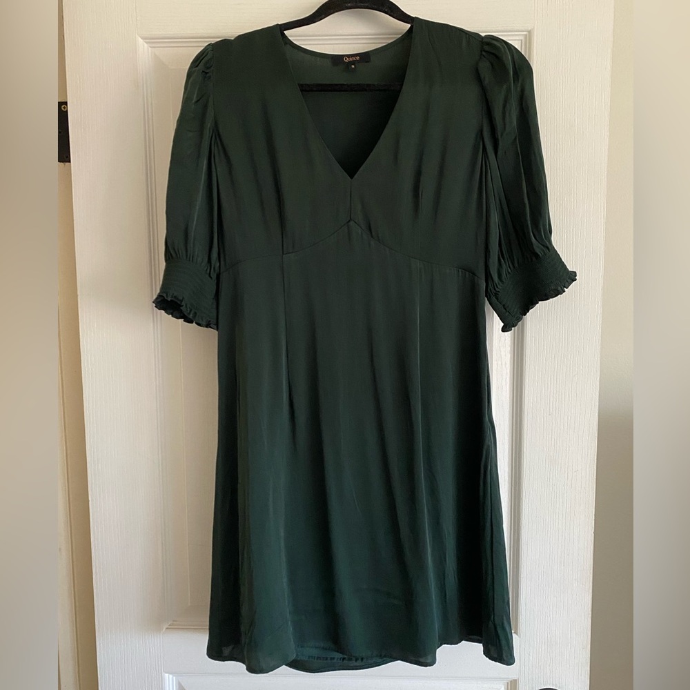 Quince Washable Stretch Silk Puff Sleeve Mini Dress